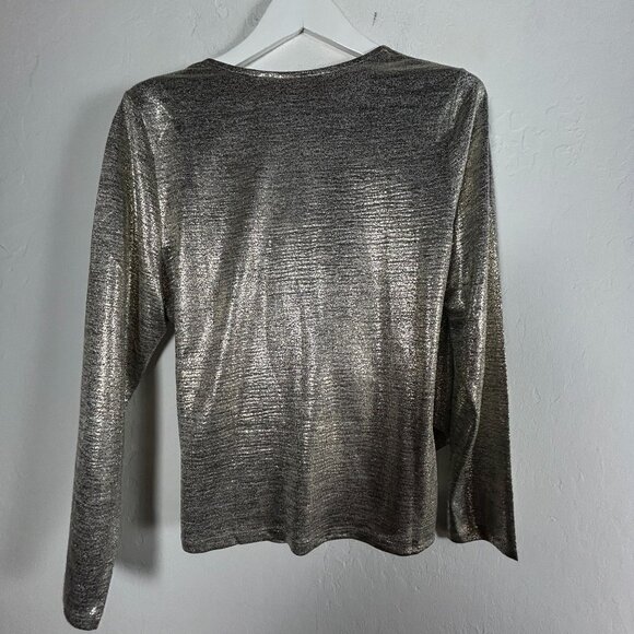 Soft Surroundings Women Metallic Silver Long Sleeve Surplice Wrap Top Large NWOT - Picture 2 of 7